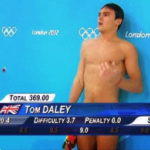 オリンピック名物「テロップが男子競泳選手の腰あたりに位置するカメラアングルになると選手がヌードに見えて筋肉フェチがさざめく」