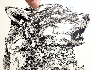完成。ペン画のオオカミ  ではなく、 切り絵のオオカミ「咆哮」 三週間くらいかかってしまった気がする