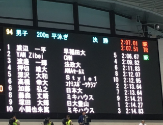 【速報】東京都選手権の200M平泳ぎで渡辺一平（早稲田大）が、なんと2分6秒67の世界新を樹立‼︎ 前半は1分1秒33。